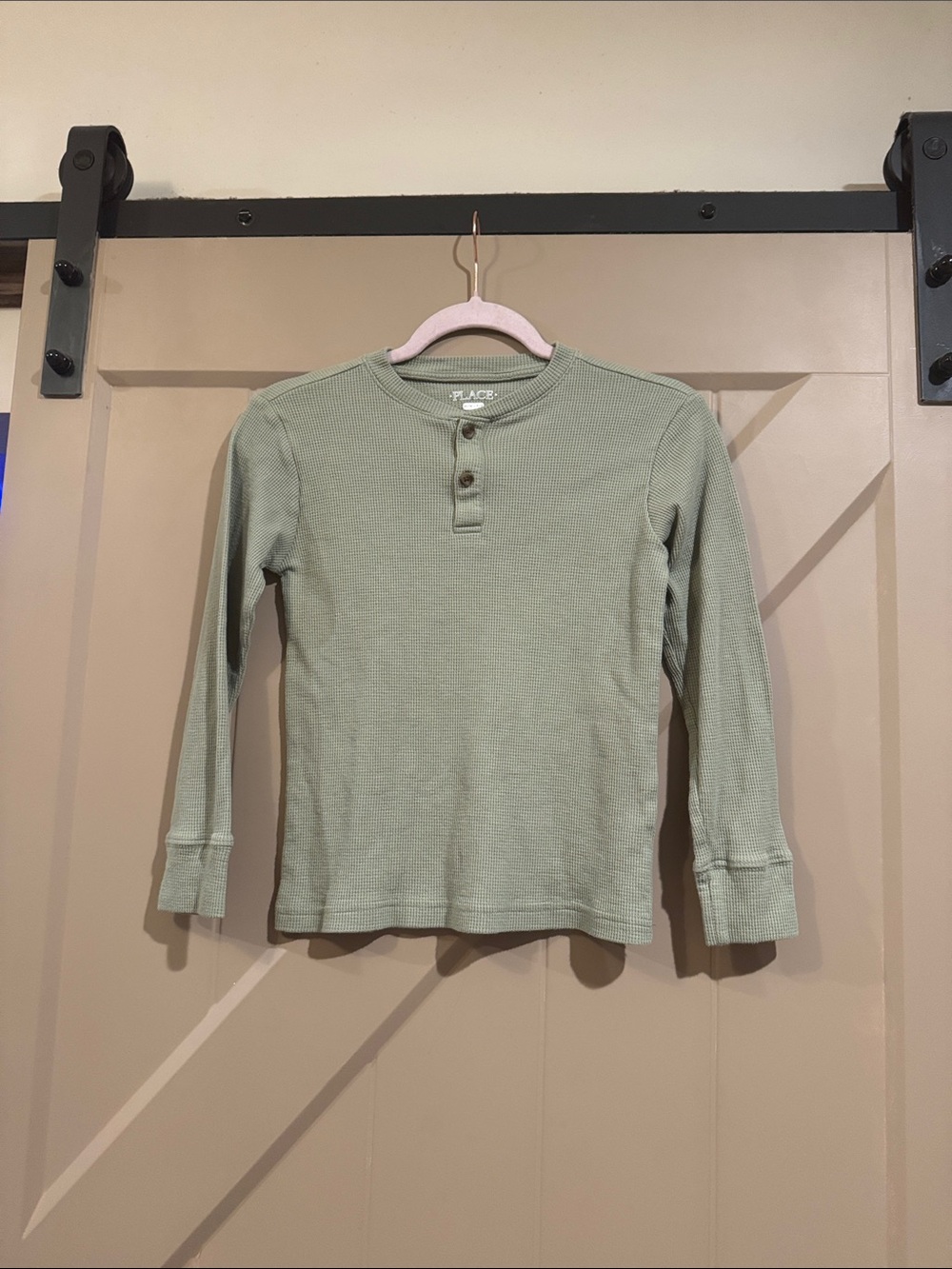 The Children's Place Sage Green Waffle Henley Long Sleeve Tee